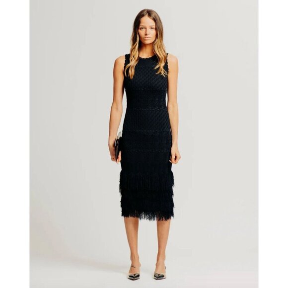 TORN BY RONNY KOBO Ryan Knit Fringe Midi Dress Black Womens Size Small - Picture 1 of 13